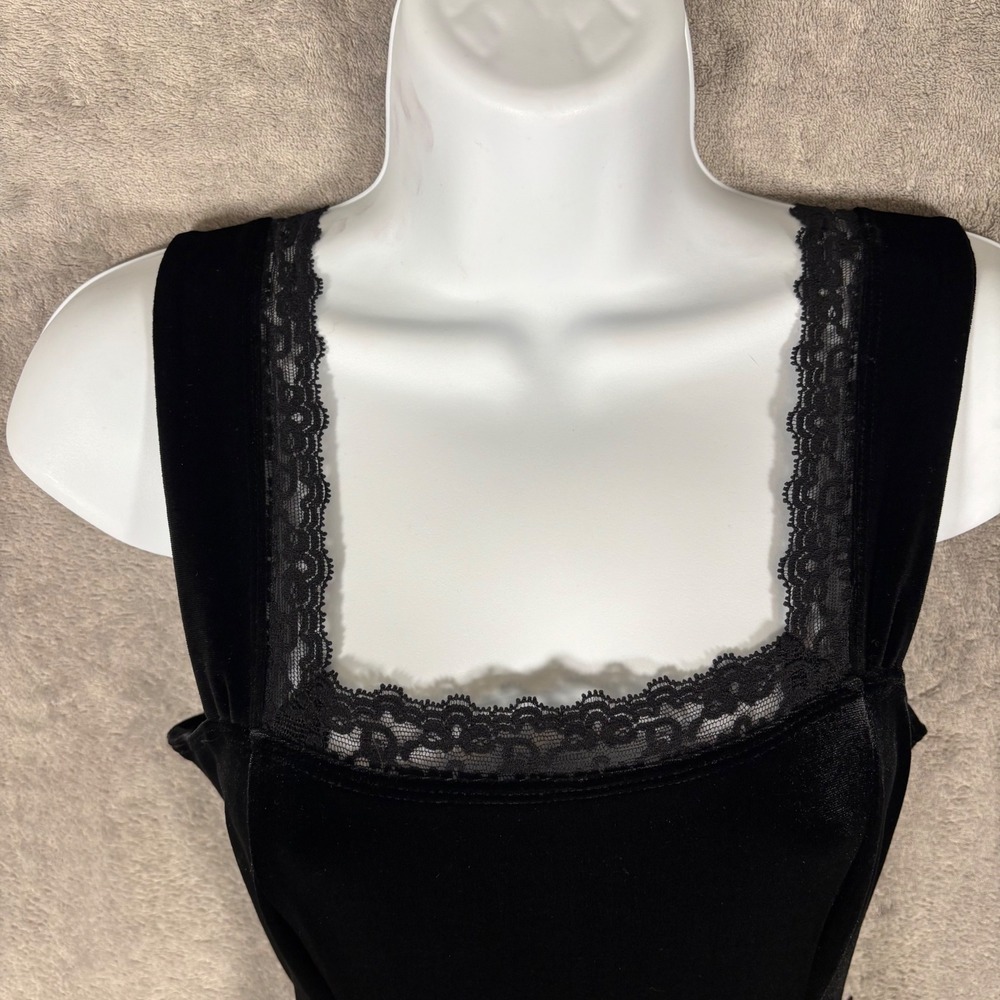Betsey Johnson Vintage Black Velvet Lace Fit & Flare Dress Square Neck S Witchy - Picture 5 of 13